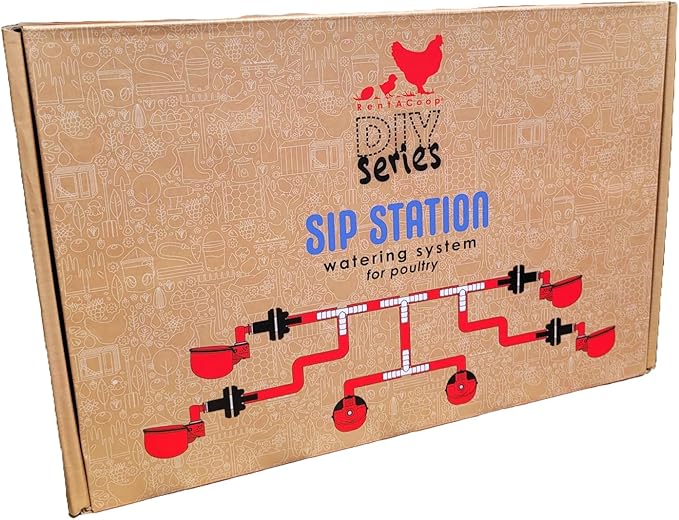 RentACoop DIY Sip Station Watering System –Includes Tubing, Horizontal Nipples, Auto-Fill Cups, Tubing Adaptors, T-Connectors, and 11mm Drill Bit – Great for Poultry (DIY Starter Kit for Poultry)
