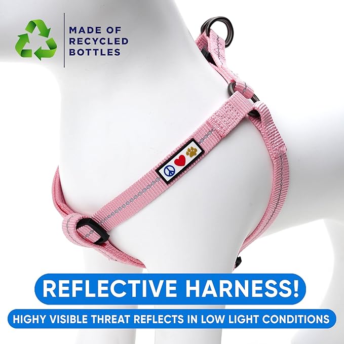 Pawtitas Recycled Dog Harness with Reflective Stitched a Puppy Harness Made from Plastic Bottles Collected from Oceans Extra Small Pink Cherry Blossom