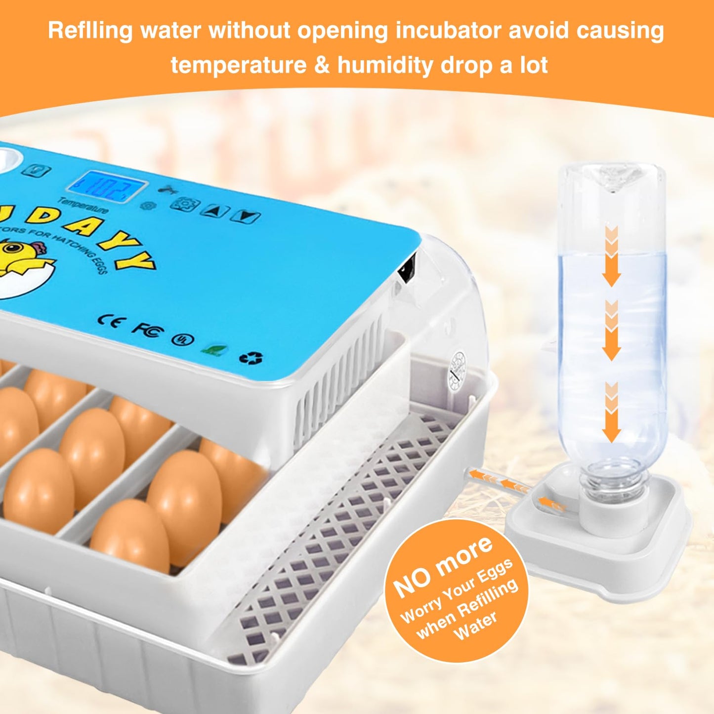 Incubators for Hatching Eggs 15-35 Eggs Incubator with Automatic Egg Turning and ℉Temperature Display LED Candler Poultry Incubator for Hatching Chicken Duck Deviled Egg Containers (Blue)