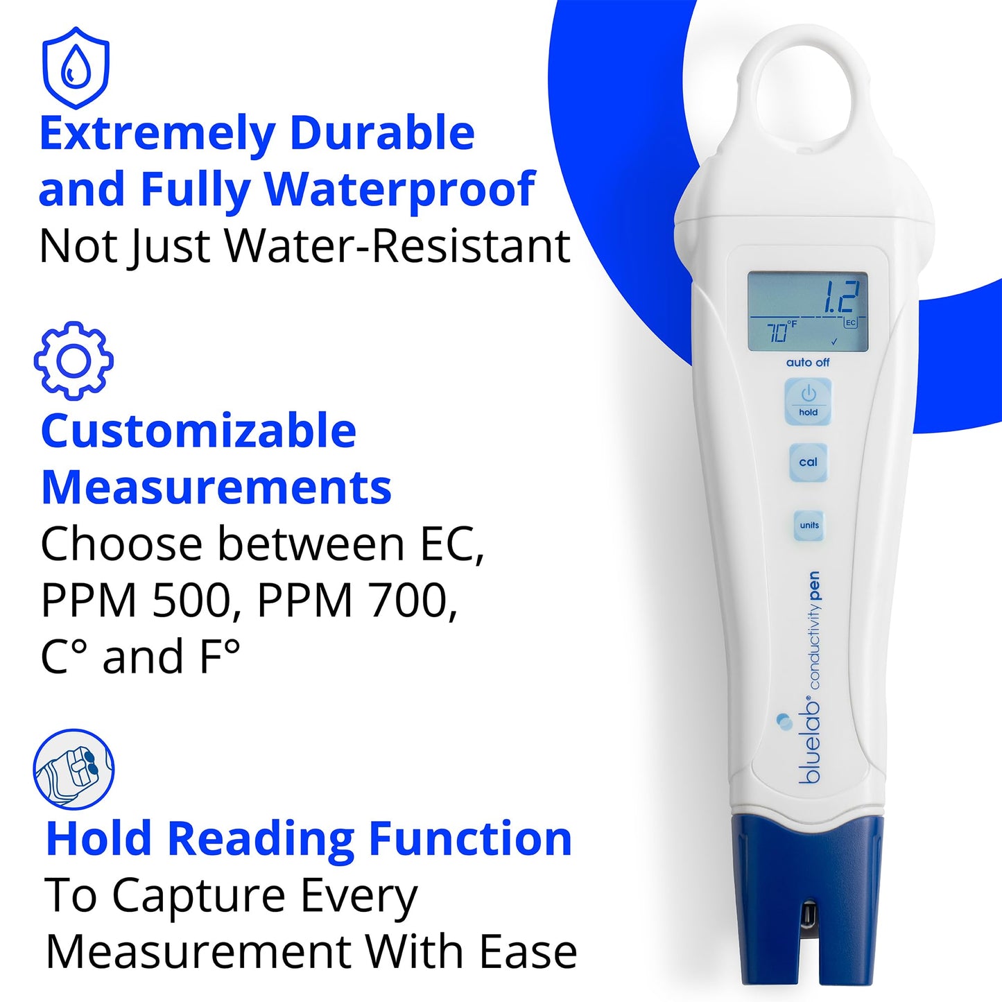 Bluelab Conductivity Pen Meter and Probe Care Kit for Conductivity-Water, Temperature and Nutrient Tester (CF, EC, PPM 500/700) with EC Solution and Cleaner for Hydroponics and Indoor Growing