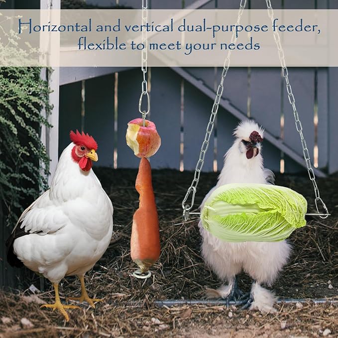 3 Pack Hanging Chicken Feeder with Hooks, Fruit Fork for Chicken Coop Accessories, Chicken Toys & Vegetable Skewers