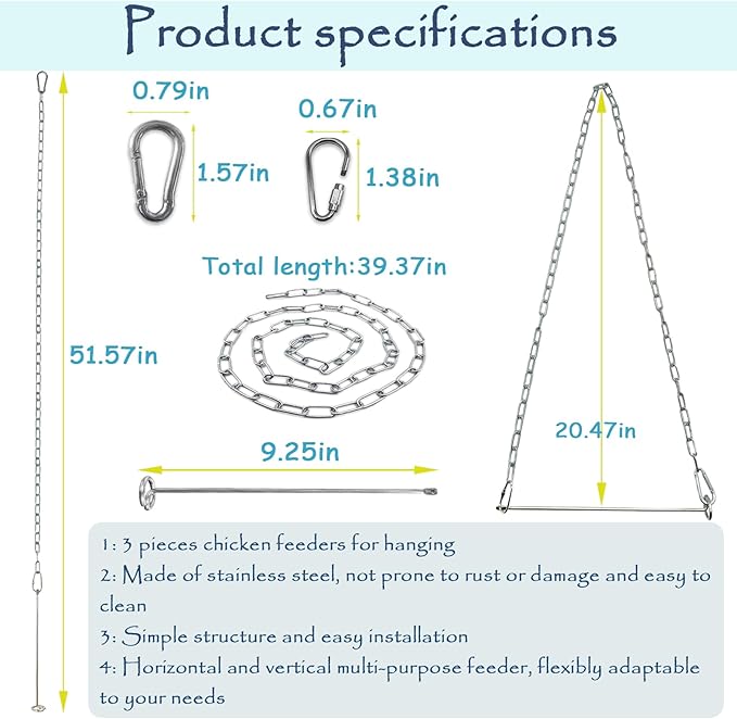 3 Pack Hanging Chicken Feeder with Hooks, Fruit Fork for Chicken Coop Accessories, Chicken Toys & Vegetable Skewers
