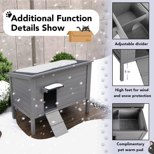 WAYTRIM Outdoor Cat House, Large Feral Outdoor Cat Shelter Insulated Weatherproof with Mat and Hidden Stair All-Round Wood for Multiple Cats 34.5" L*21.5" W*27.2" H