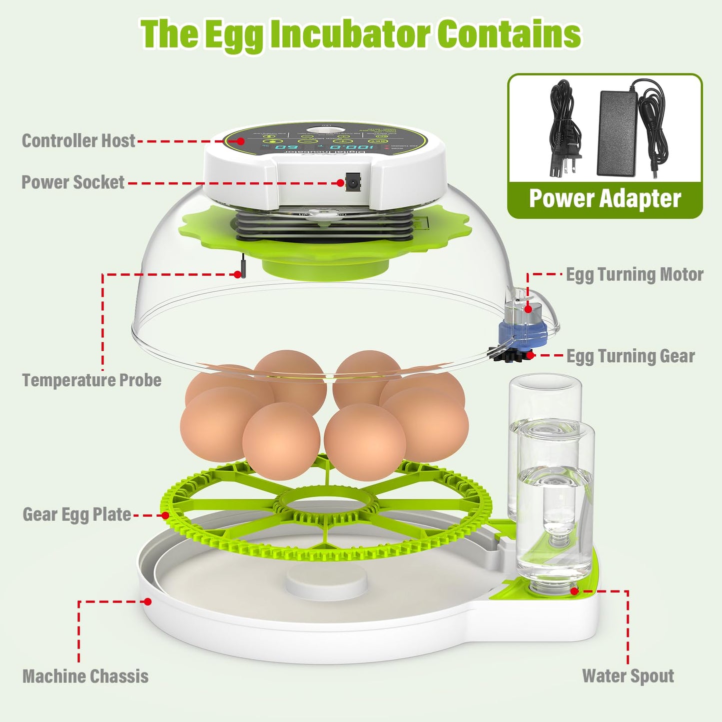 Egg Incubator with Automatic Egg Turning and Humidity Control, Chicken Incubators for Hatching Eggs, Built-in Egg Candle, Holds 8 Eggs, Suitable for Hatching Chickens, Quails, Ducks, Parrots, Geese