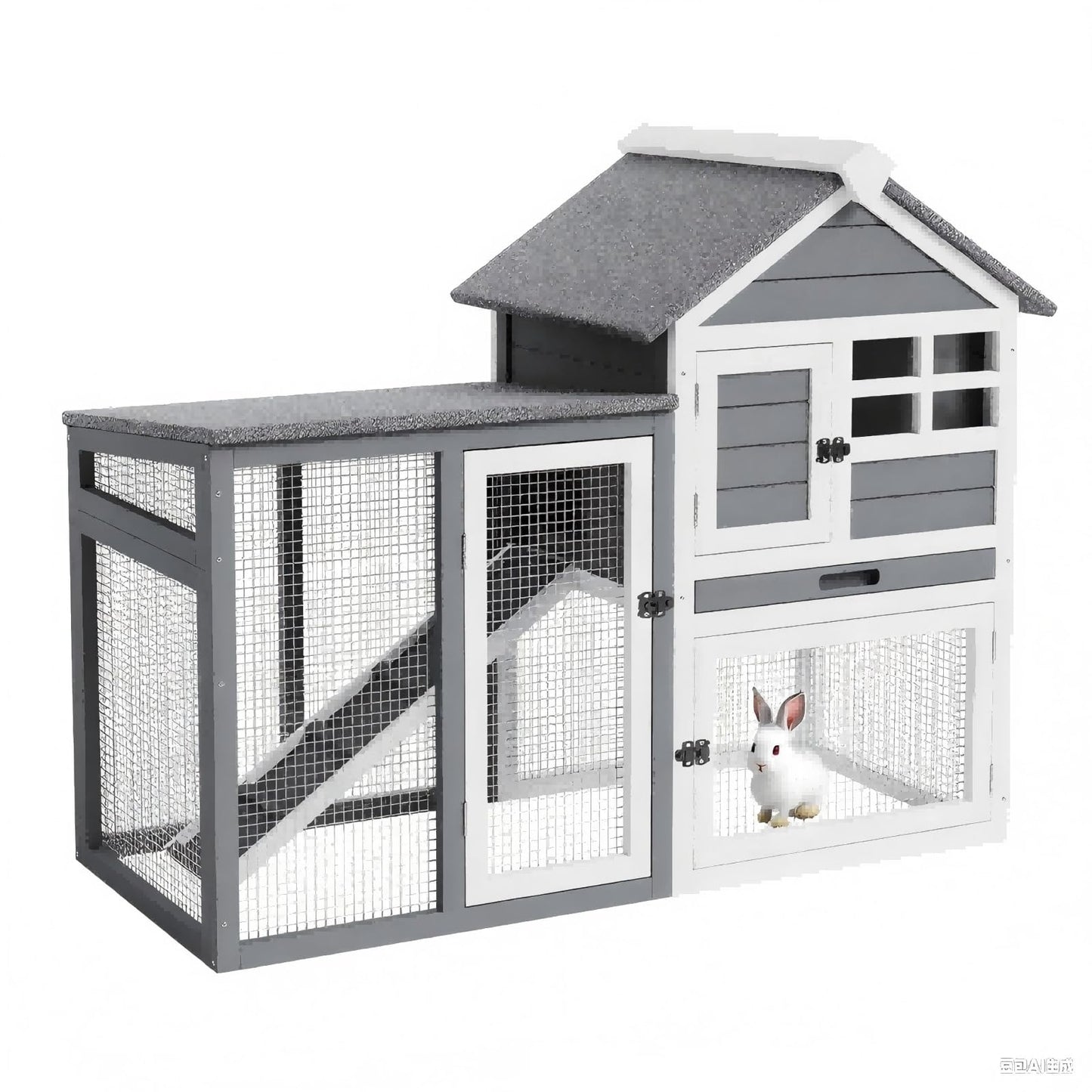 Rabbit Hutch Outdoor, Wooden Chicken Coop, Bunny Cage with Pull Out Tray, Waterproof Run, Poultry Cage for Rabbits, Chickens, Duck, Guinea Pigs