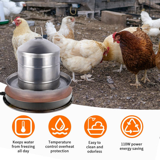 Chicken Water Heater for Winter, 110Watt Thermostat Heated Poultry Waterer Base with 9.8ft Power Cord，Suitable for Poultry Waterer (Black, 11INCH-1PACK)