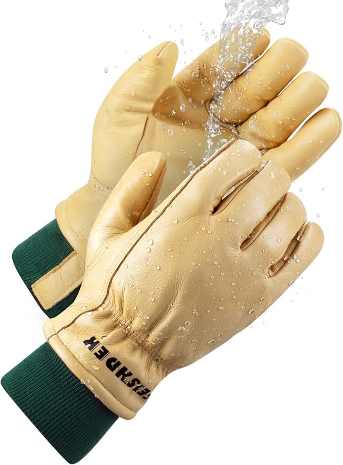 Waterproof Winter Work Gloves for Men, Cowhide Warm Insulated Leather Working Glove in Cold Weather Heavy Duty (Yellow, XXX-Large)