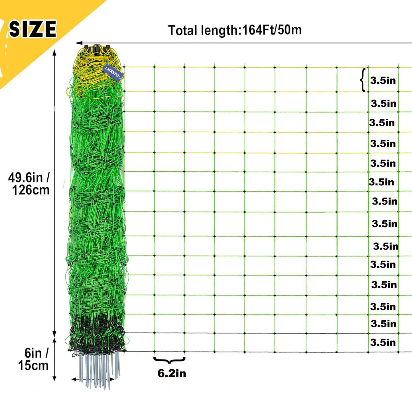 Electric Poultry Netting Fence, Portable Electric Fence for Poultry and Livestock Chicken Sheep Lambs Hogs Deer Dogs in Backyards Farms Ranches Homesteads and Gardens (49.6"x 164')