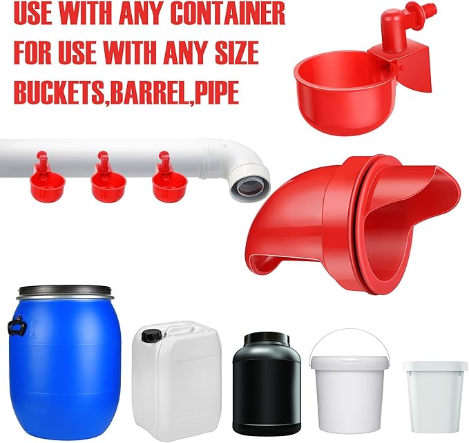 14 Pcs Chicken Feeder and Waterer Kit - No Waste Automatic Poultry Feeder Ports Water Cups with Hole Saw - DIY Gravity Feeder for Buckets Barrels Bins - Fit Chickens Ducks Birds Quail