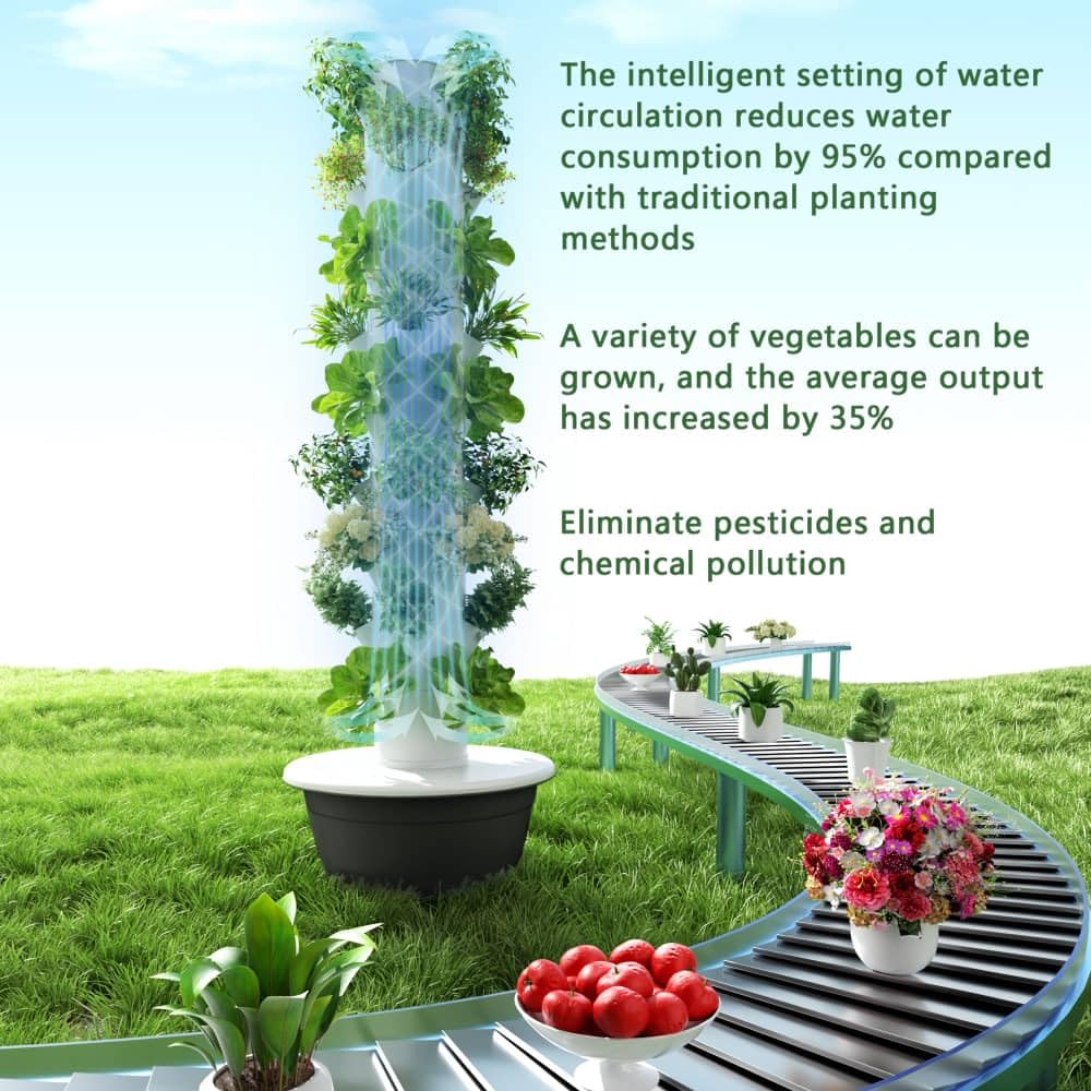 Hydroponics Growing System Kit, Aero Gardening System, Hydroponic Tower|28 Net Pots for Tomato, Green Salad, Strawberry Tower in Your Indoor Vegetable Garden