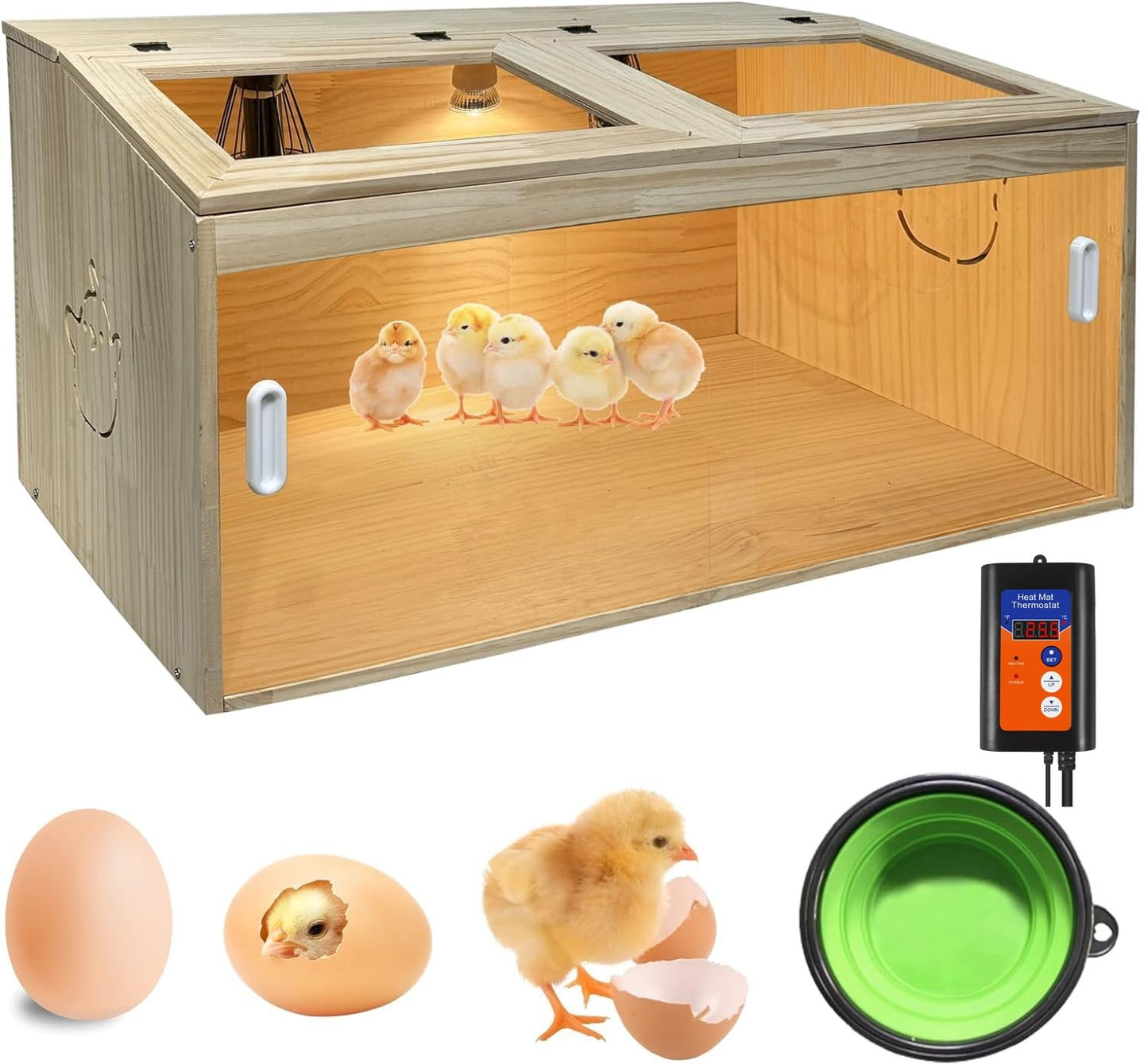 22-Piece Large Chicken Brooder Box 32", All-in-One Kit, Up to 35 Chicks Capacity, Brooder with Temp Controller, Thermometer, Chicken Brooder Box for Quail, Hamsters, Pattern A