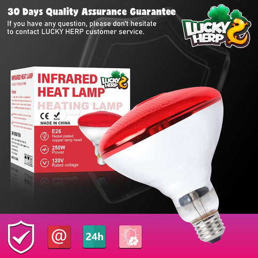LUCKY HERP Infrared Heat Lamp for Chickens, 250 Watt Red Heat Lamp Bulb, 2 Pack Heat Light Bulb, Brooder Heat Lamp for Chicks Coop, Reptiles, Amphibian, Pet, Food Service