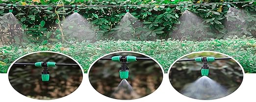 Misting Cooling System Greenhouse Misting System Automatic Garden Watering System Lock Barbed Drip Irrigation System with 1/4 inch Irrigation Tubing Mister for Patio Greenhouse Garden,Lawn.