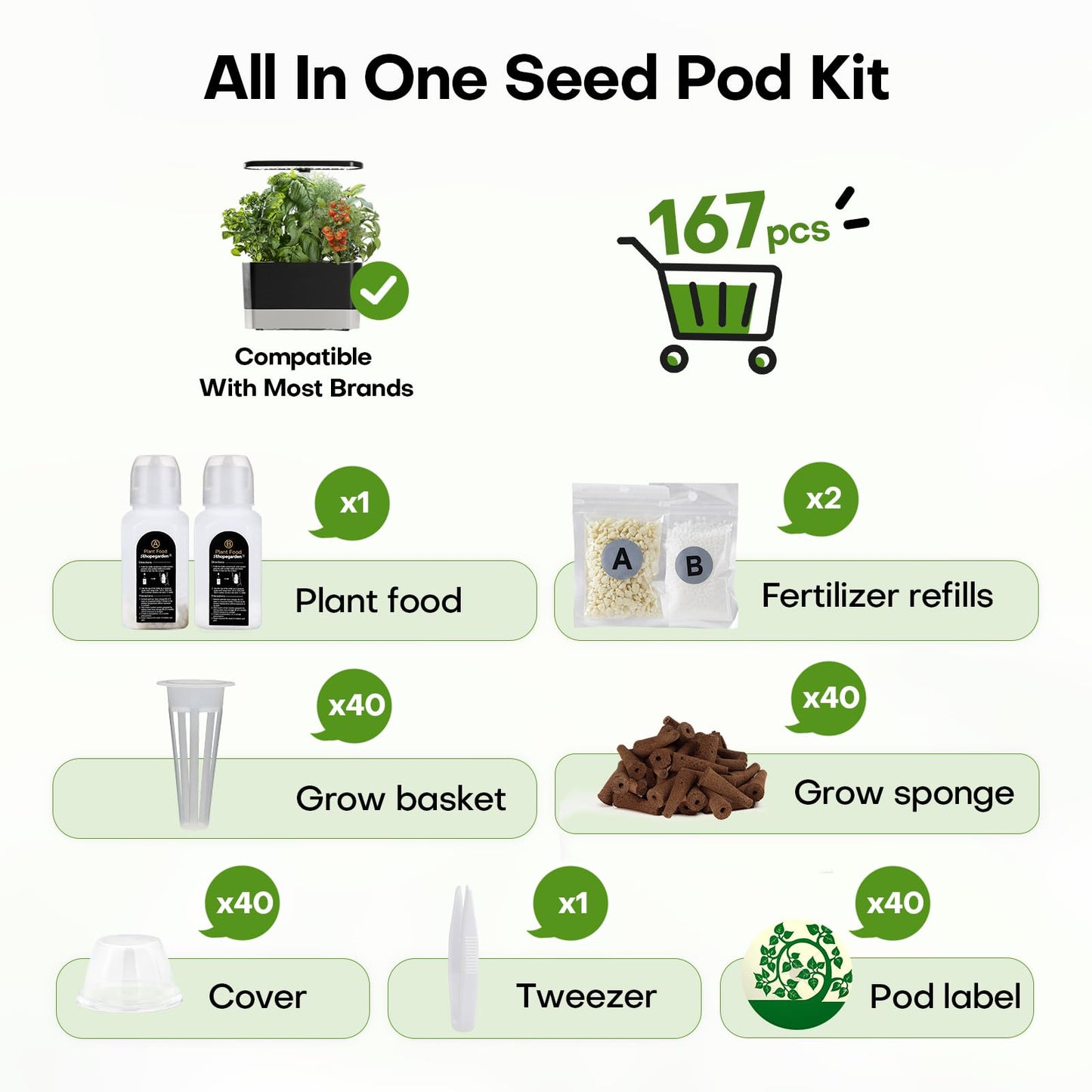 Indoor Garden Hydroponics Growing System 60 Pods + 167pcs Seed Pod Kit