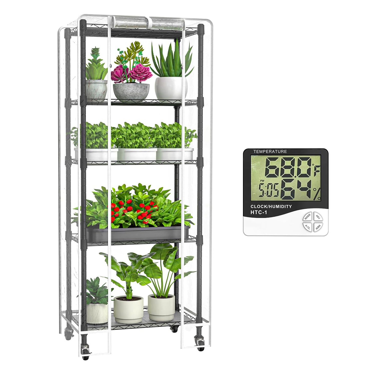 Mini 5-Tier Greenhouse for Indoor Outdoor and Indoor Greenhouse with Grow Lights