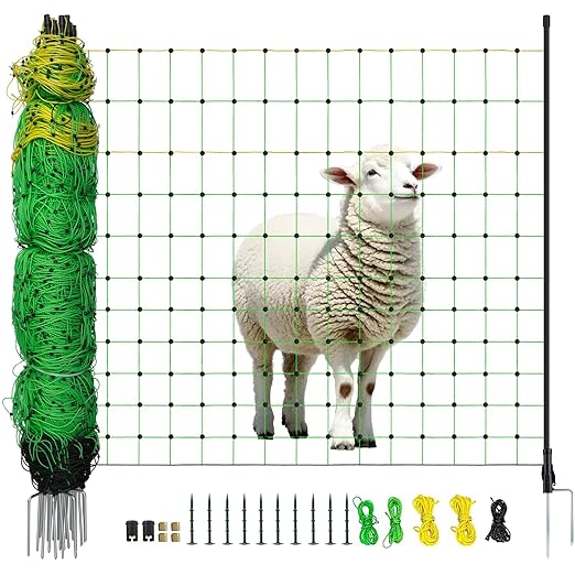 Electric Fence Netting, 49.6" H x 164' L, Portable Livestock Nets Mesh for Hog, Dogs, Deer, Goats, Larger Animals Electric Fencing for Backyards, Homesteaders, Farms, Ranches, Gardens