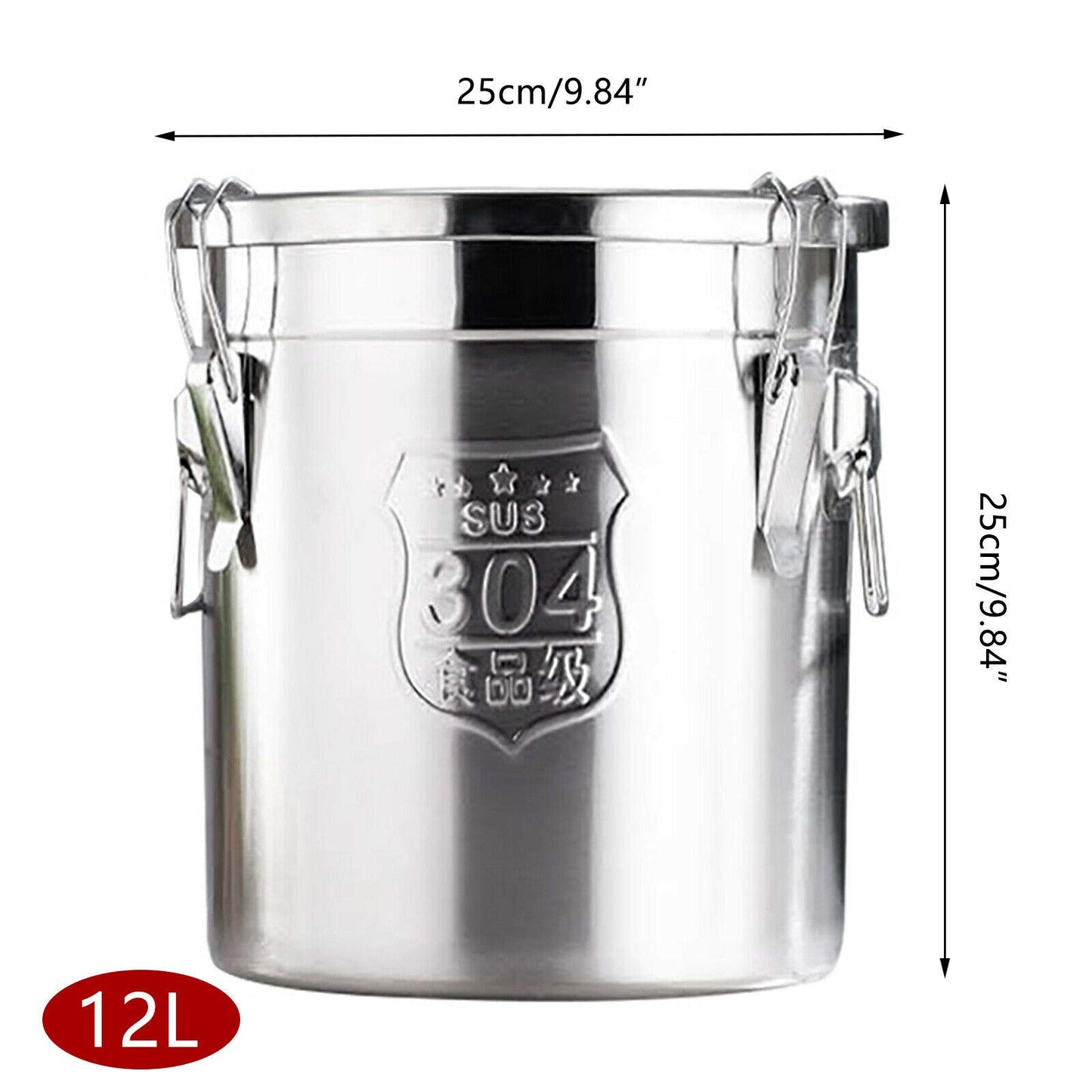Stainless Steel Airtight Canister for Kitchen, Rice Cereal Grain Canisters Container for Household Kitchen Food Bean Flour Oil Sugar Milk Cookie Storager Bucket w/Handles Lid (12L)