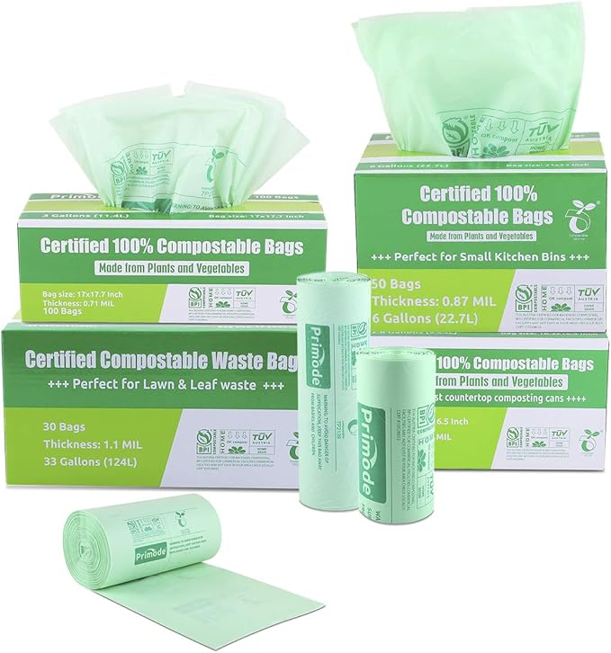 Compost Bags, Compostable Trash Bags 3 Gallon Compostable Bags Small Compost Bags for Countertop bin Extra Thick 0.71 Mil. ASTM D6400 Certified By BPI and TÜV AUSTRIA (3 Gallon, 100 Units)