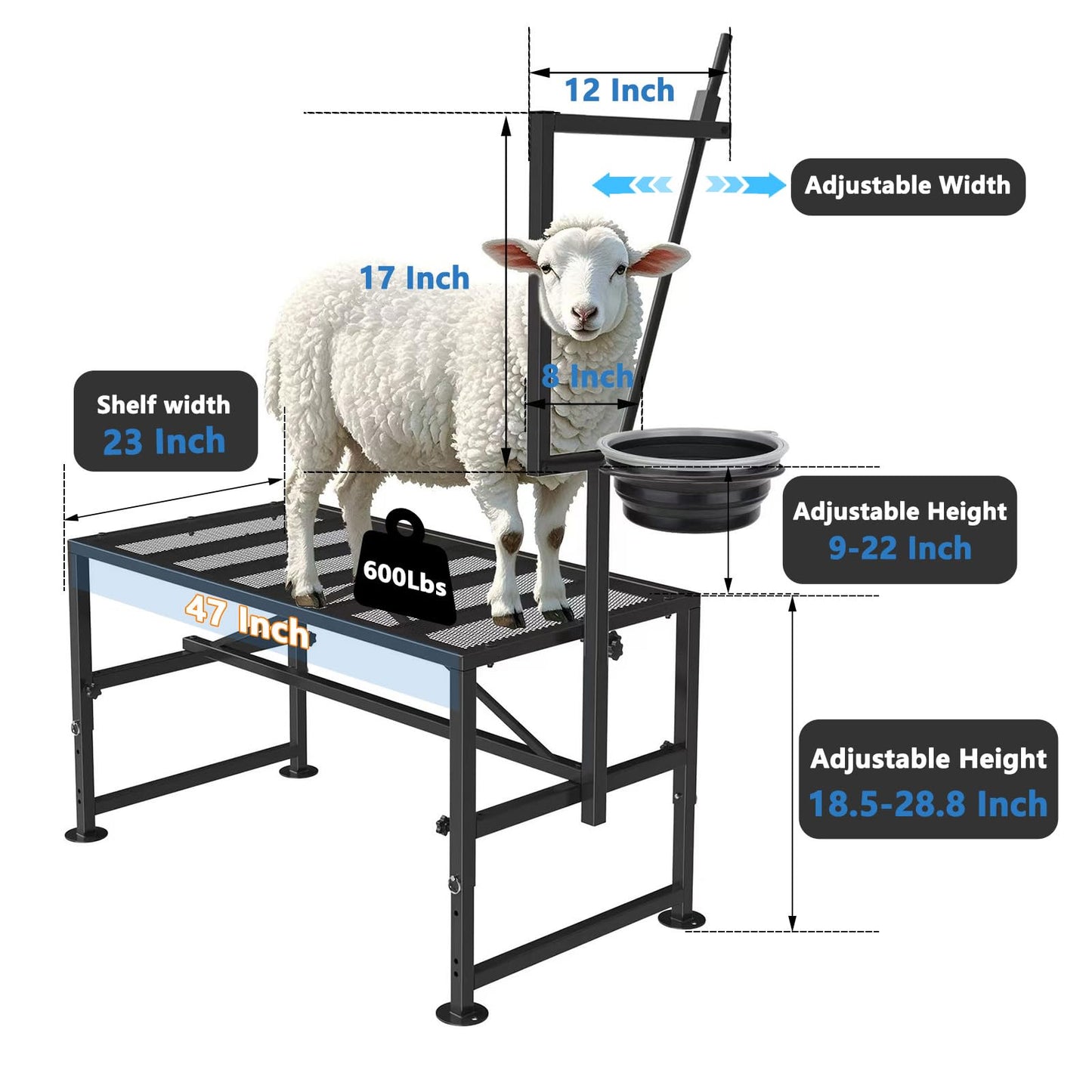 Lezbanz 600 LBs Goat Stand with Feed Bin, Goat Milking Stand for Sheep Trimming and Milking, Hoof Trimming Stand Adjustable Size, with Feeder, Iron Black