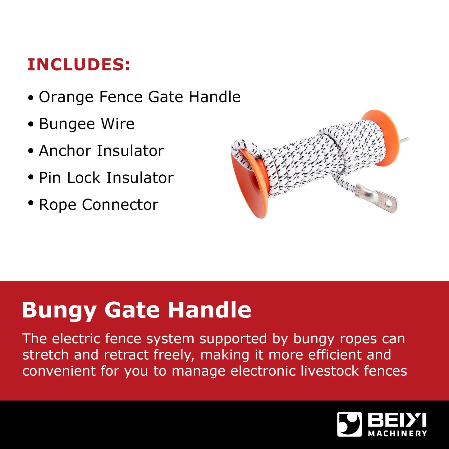 BEIYI Electric Fence Bungy Gate Kit, Electric Fence Handles with Elasticized Rope for Livestock, Insulators Temporary System, Easy Installation