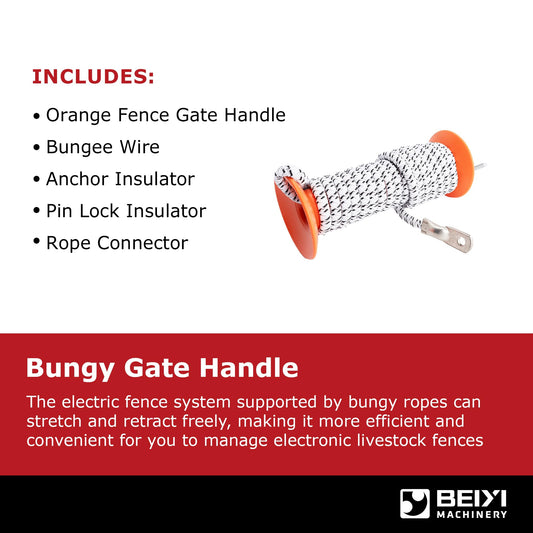 BEIYI Electric Fence Bungy Gate Kit, Electric Fence Handles with Elasticized Rope for Livestock, Insulators Temporary System, Easy Installation