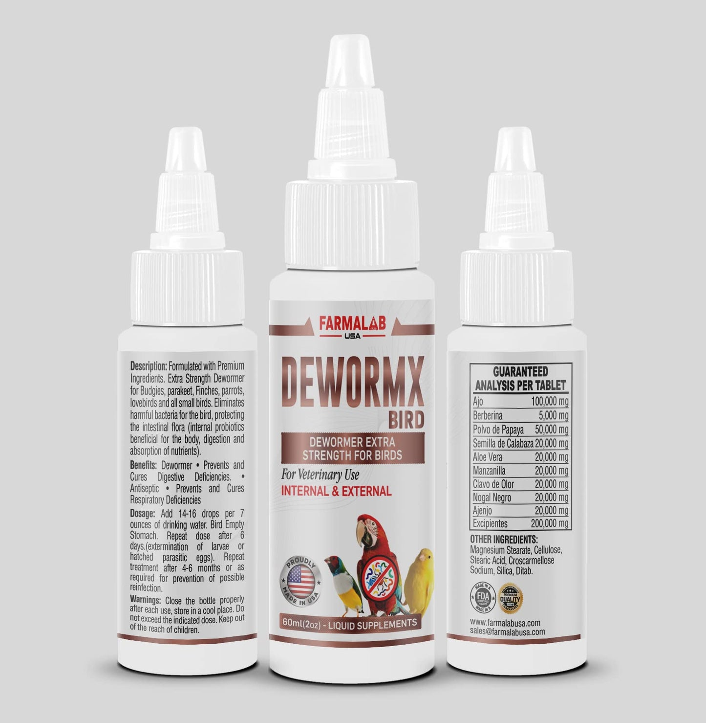 Farmalab Natural Dewormer Internal & External 100 Tabs Poultry - Vitamin for Poultry Rooster Hen Chicken Baby Chick Doves Pigeons and All Caged Birds (All Caged Birds)