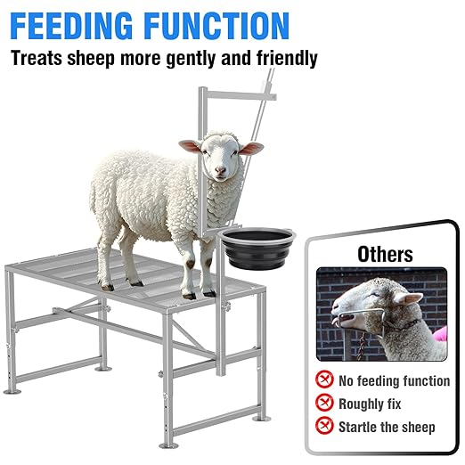 Feed Bin Goat Stand for Milking, 600LBs Goat Milking Stand, Sheep Trimming Hoof Table Iron Silver, Adjustable Size