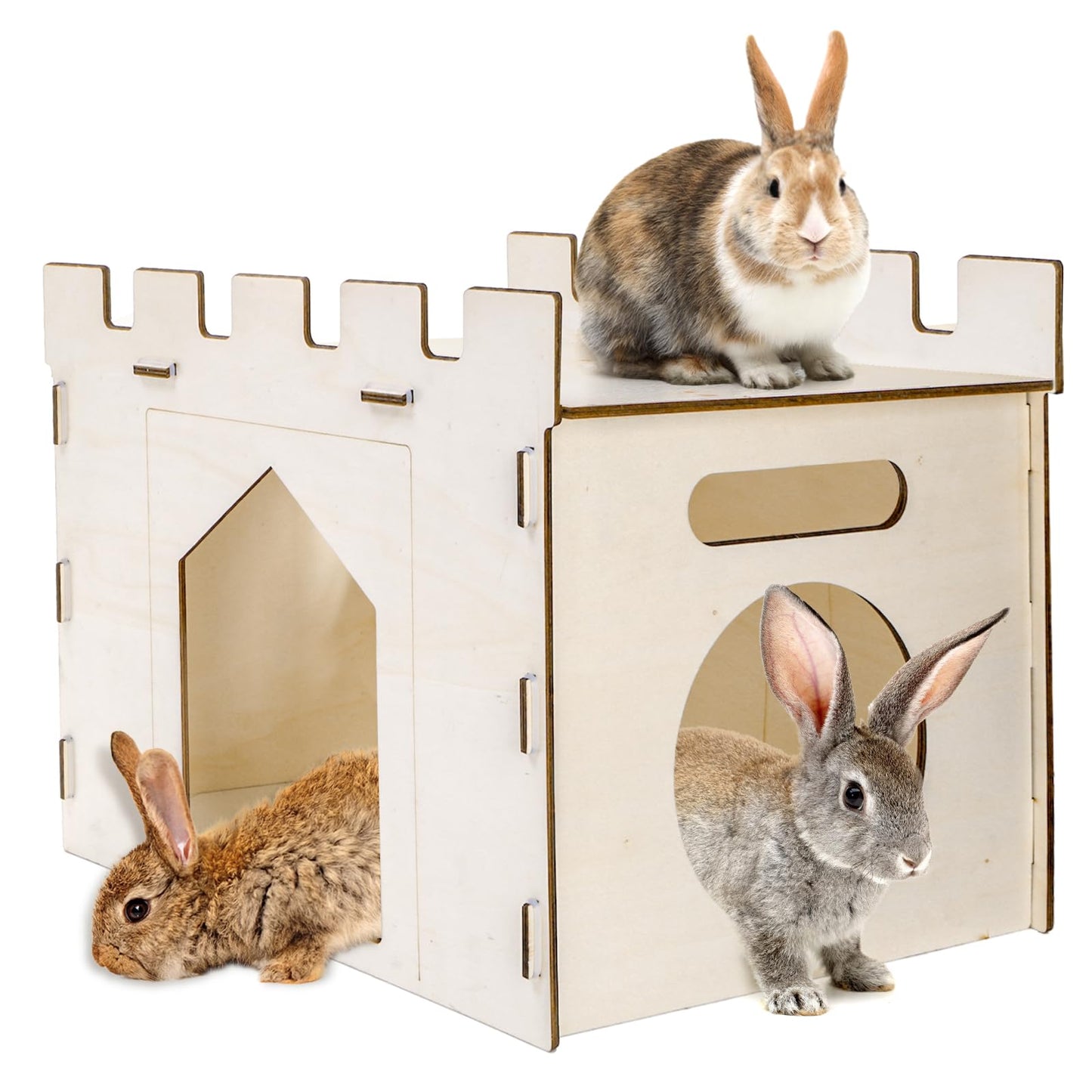 Yesland Rabbit Hideout Castle, Wooden Bunny Houses and Hideouts, Detachable Small Animal Play Hideaway Hut and Playhouse for Indoor Bunnies Guinea Pig Hamster Chinchilla Gerbil