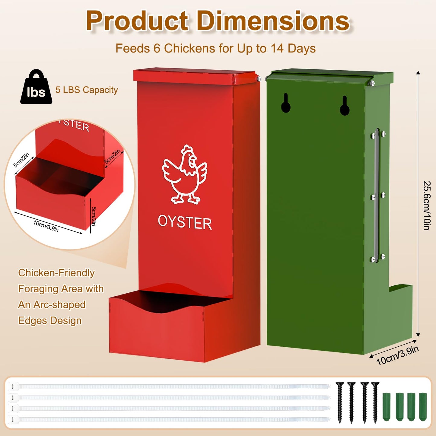 ULENDIS 2 Pack Chicken Oyster Shell Feeder and Grit Feeder, Heavy Duty Metal Automatic Chicken Feeders with Lid, Gravity-Fed Chicks Food Dispenser Hanging Poultry Feeders for Coop Ducks, Pigeons