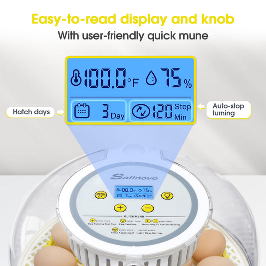18 Egg Incubator,Automatic Turning,Egg Candler,Air Vent, Hatching Chicken Duck Quail Bird,Poultry Incubator for Hatching Chick (Grey-Yellow)
