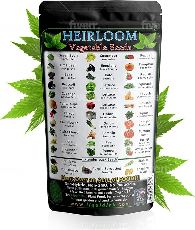 Heirloom Fruit and Vegetable Seeds - 38 Varieties, Over 8,000 Non-GMO, Non-Hybrid, Chemical-Free Seeds for Survival Garden Seed Bank