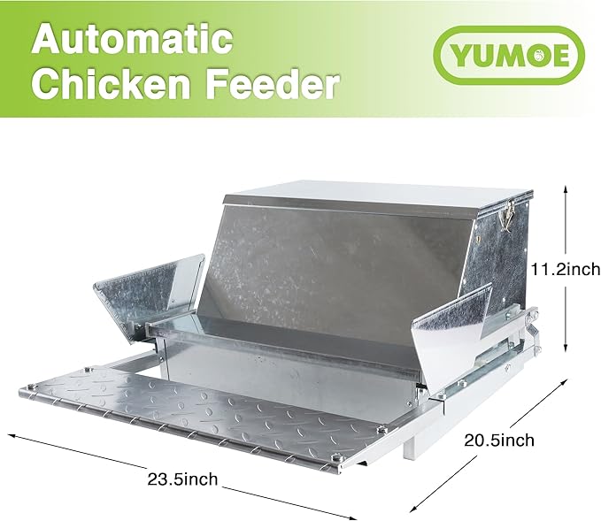 Chicken Feeder Galvanized 25Lbs Capacity Weatherproof Treadle Chicken Feeder Rodent Proof