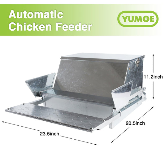 YUMOE Chicken Feeder Galvanized 25Lbs Capacity Weatherproof Treadle Chicken Feeder Rodent Proof