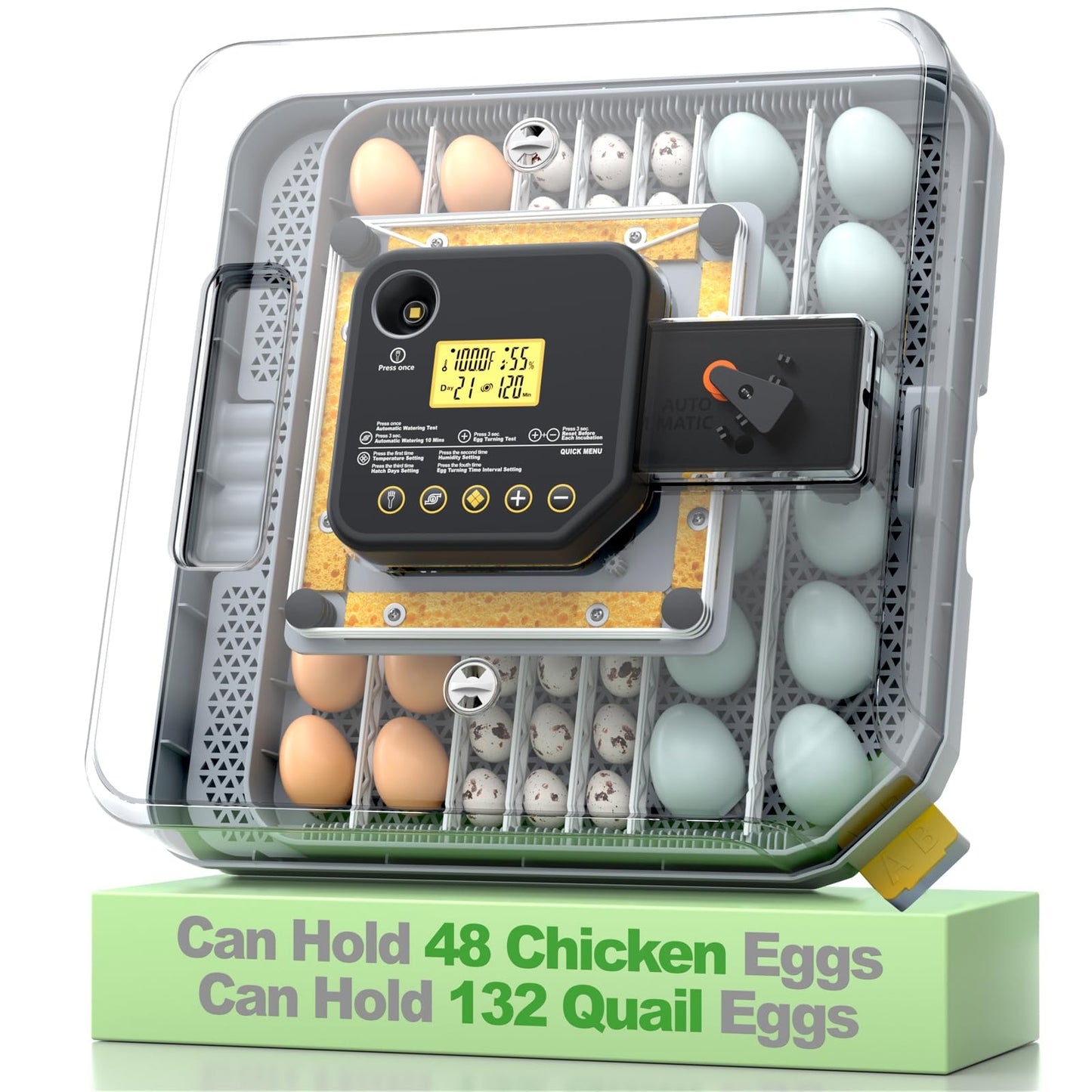 Egg Incubator for Hatching 48-132 Chicken/Quail/Turkey Eggs, 360° View Poultry Incubators with Automatic Egg Turning/Humidity Control&Alarm/Auto Water Adding/Adjustable Tray, for Beginner/Farm/Home