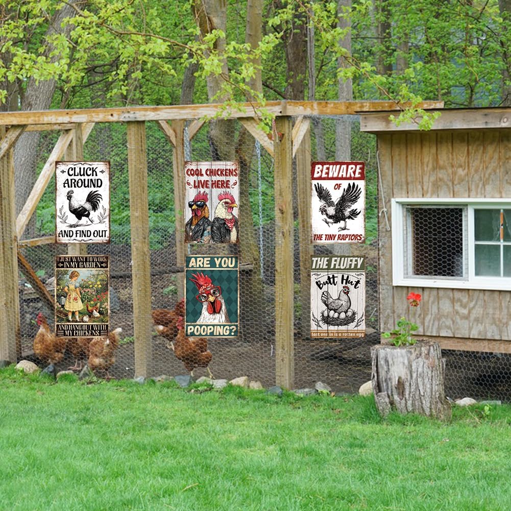 GLASSWINDS 9 Pcs Chicken Coop Signs, Funny Chicken Signs Chicken Decor Outdoor 8×12 Inch, Chicken Metal Tin Sign Chicken Coop Accessories for Farm Yard Garden Easter Chicken Lovers