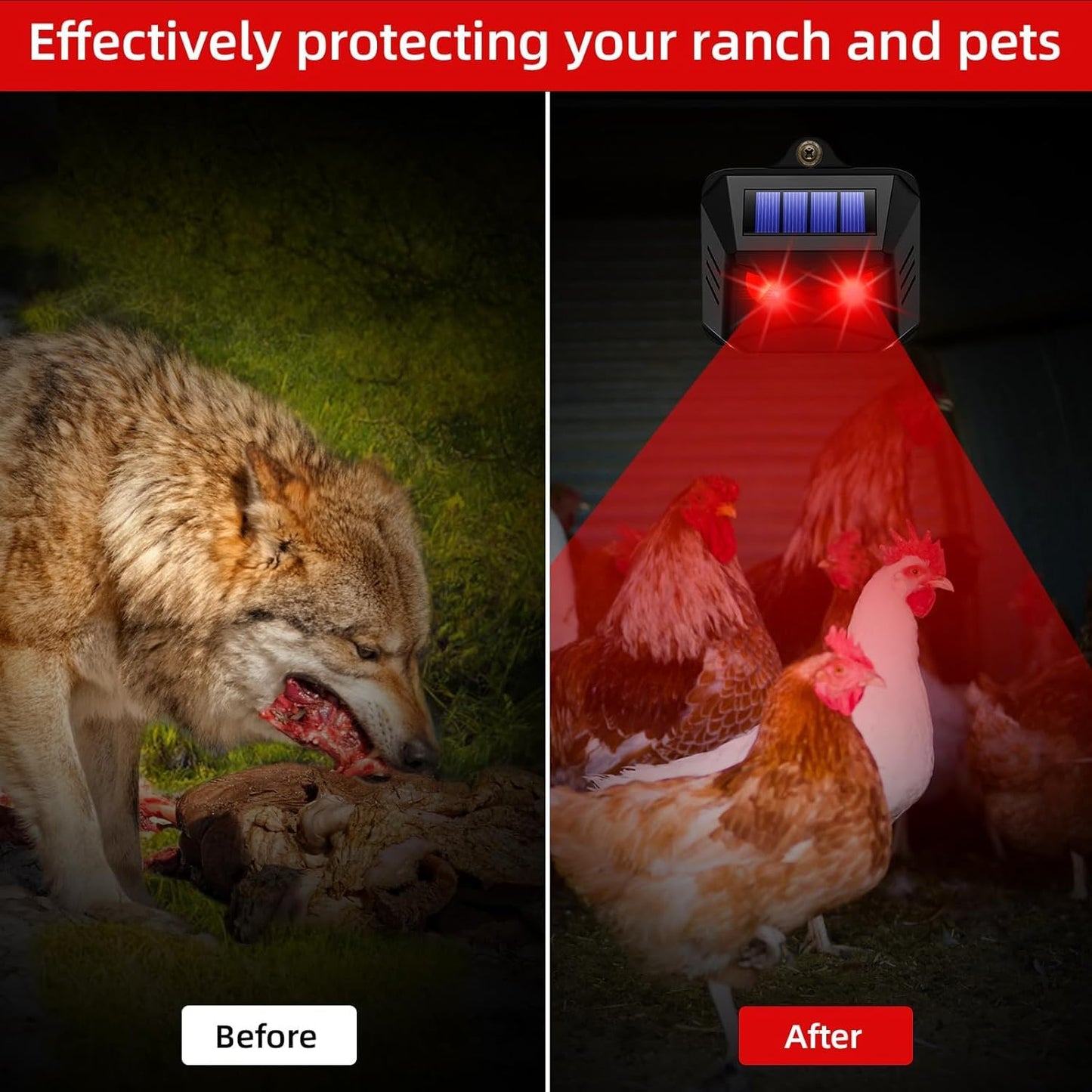 4 Pack Solar Nocturnal Animal Repeller Outdoor, Predator Lights for Chicken Coop,Solar Predator Eyes Animal Deterrent Lights for Deer Coyote Raccoon Fox Skunk Repellent for Yard Garden Guard