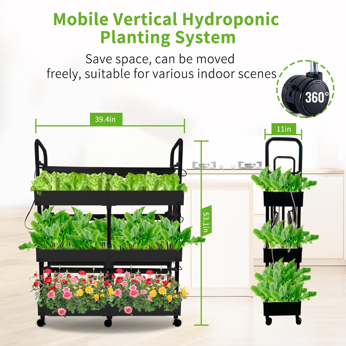 Indoor Garden Hydroponics Growing System Kit, Dual Implant Configuration for Vegetable Fruit Herb Seedling Cultivation and Large-Scale Planting,Double Water Pump，LED Grow Light