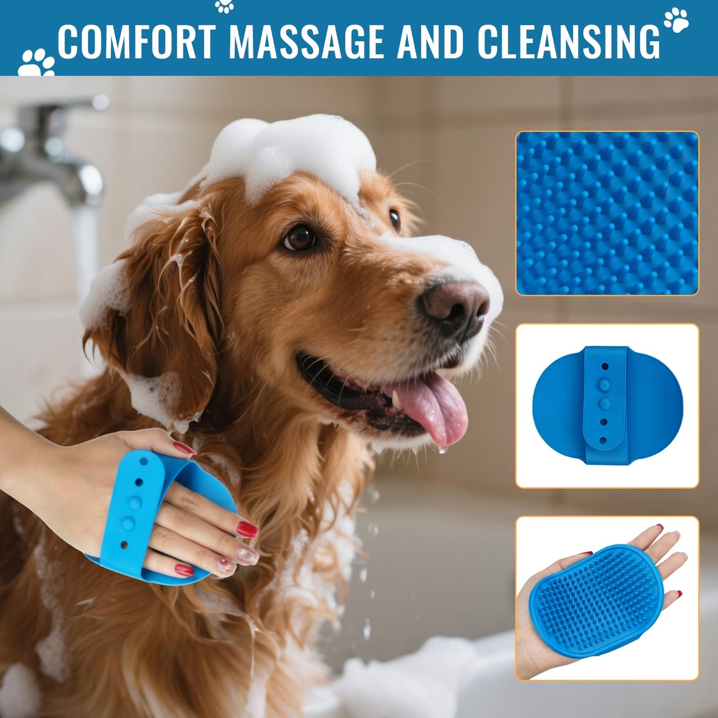 Pjordo 8 in-1 Dog Grooming Kit - Supplies for Short and Long Hair Dogs & Cats, Dog Brushes for Grooming, Dematting Comb for Pet, Bath Brush, Flea Comb, Pet Donditioner, Set in Blue