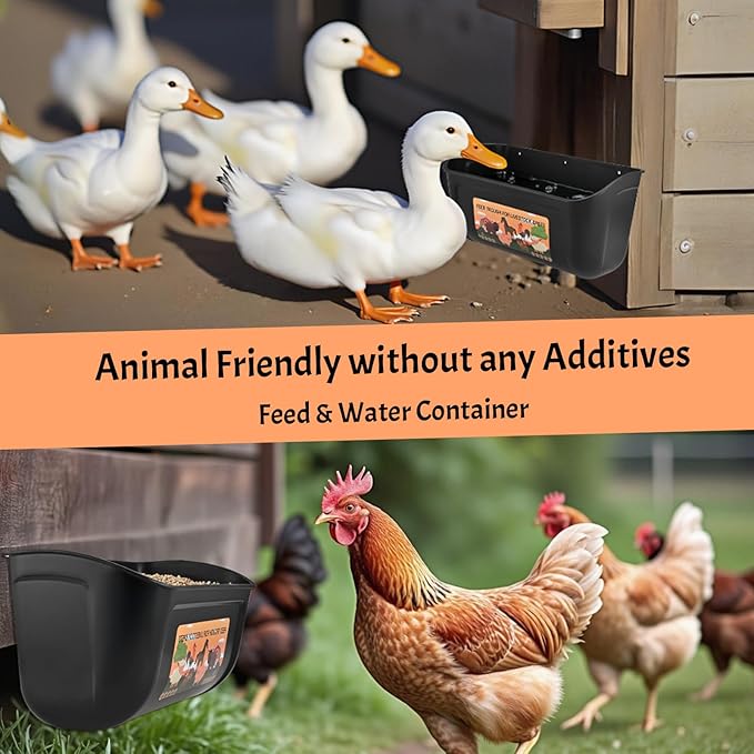 Hanging Chicken Feeder with Clips, 3 Pack Chicken Feeder & Waterer 4 Quart, Fence Duck Goose Goat Pig Feeder, Poultry Feeding Container, Water Trough for Livestock, Plastic Feeder Trough Bucket
