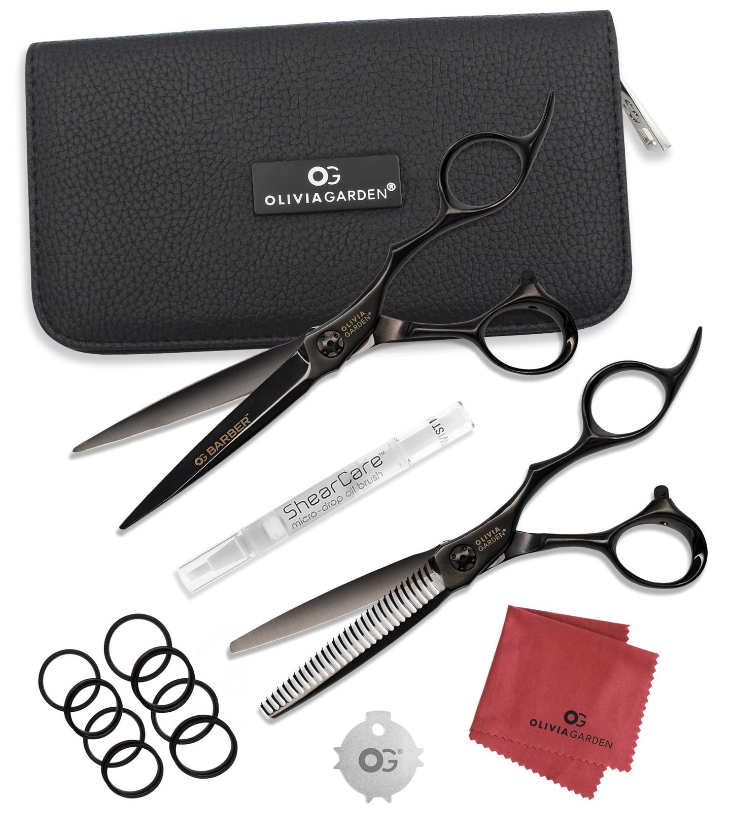 Olivia Garden Barber Shears Intro Kit - Includes Professional Hair Cutting Shears, Thinner, Case, and Accessories - 6.25" Razor Sharp Scissors - OGB-625, OGB-T630