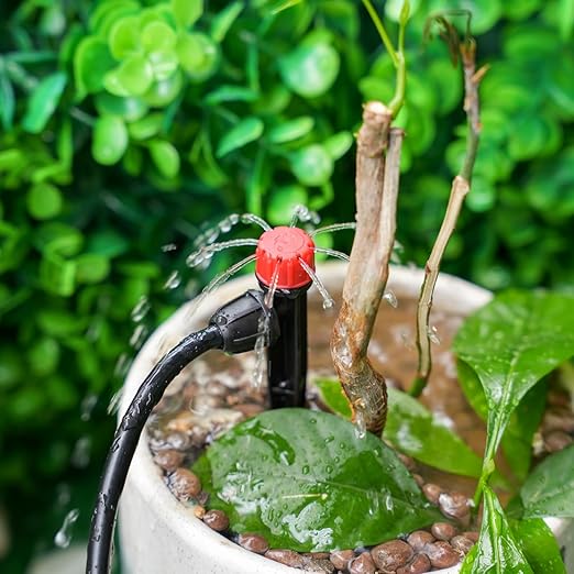 RedChili 50 Pieces Drip Emitters for 1/4" Drip Irrigation Tubing, Adjustable 360 Degree Stream Drip Emitters with Stake 360° Full Circle 8 Hole Stream Emitters Garden Irrigation Micro Drippers