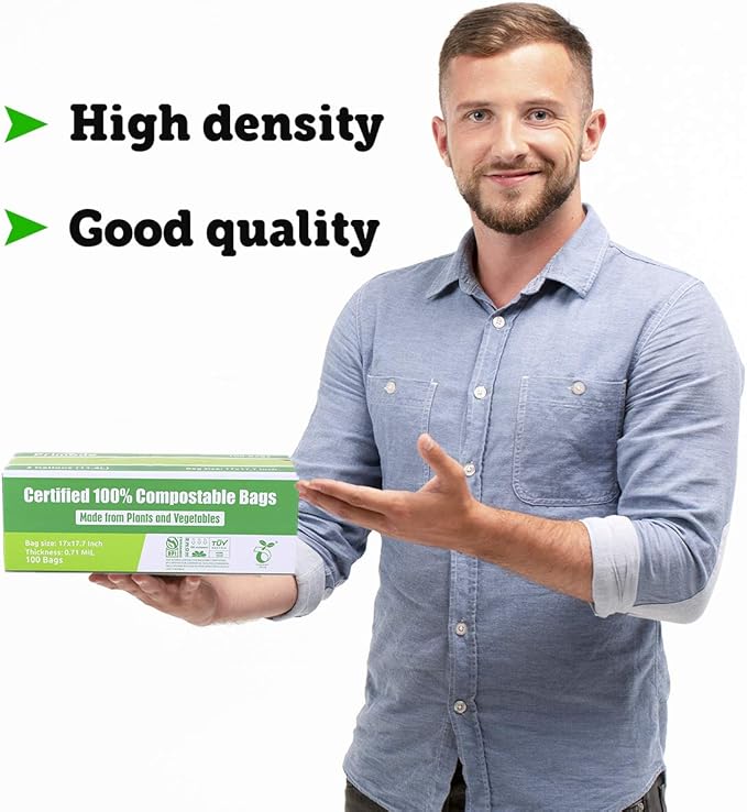 Compost Bags, Compostable Trash Bags 3 Gallon Compostable Bags Small Compost Bags for Countertop bin Extra Thick 0.71 Mil. ASTM D6400 Certified By BPI and TÜV AUSTRIA (3 Gallon, 100 Units)