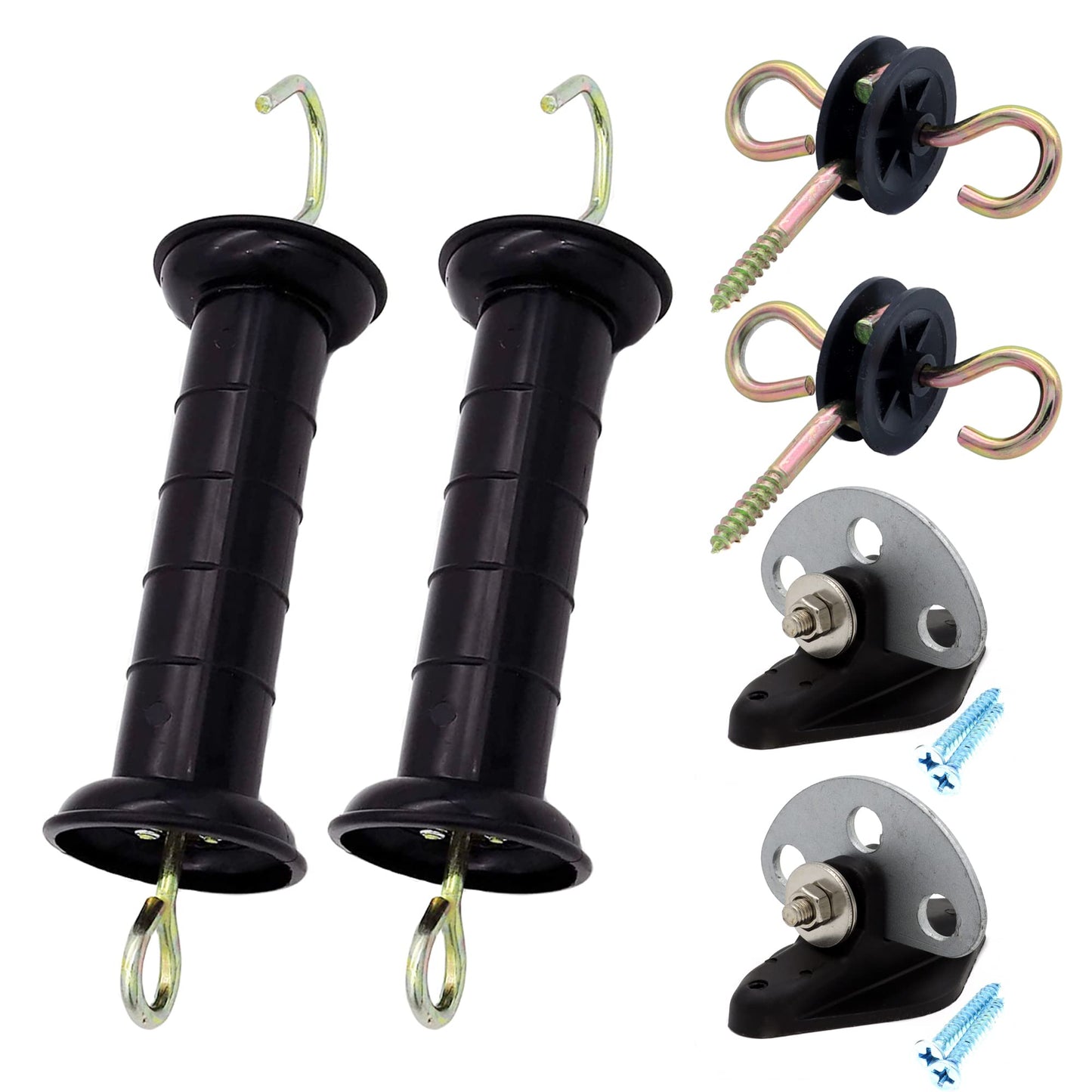 2 Set of Plastic Electric Fence Spring Gate Handle with Insulators and Anchor, Black