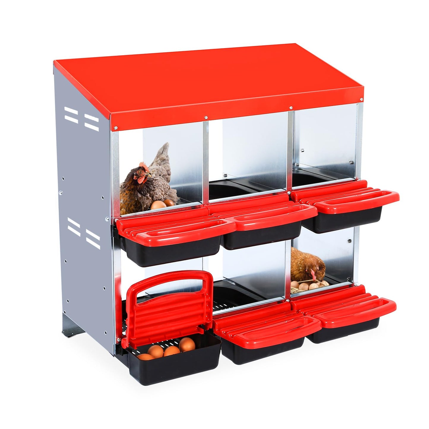 Chicken Nesting Box,6 Compartment Roll Away Nesting Box for Laying Eggs,Wall Mount Chicken Nesting Boxes,Easy Egg Collection,Cleanable Pull Out Hen Roosting Boxes 6 Hole