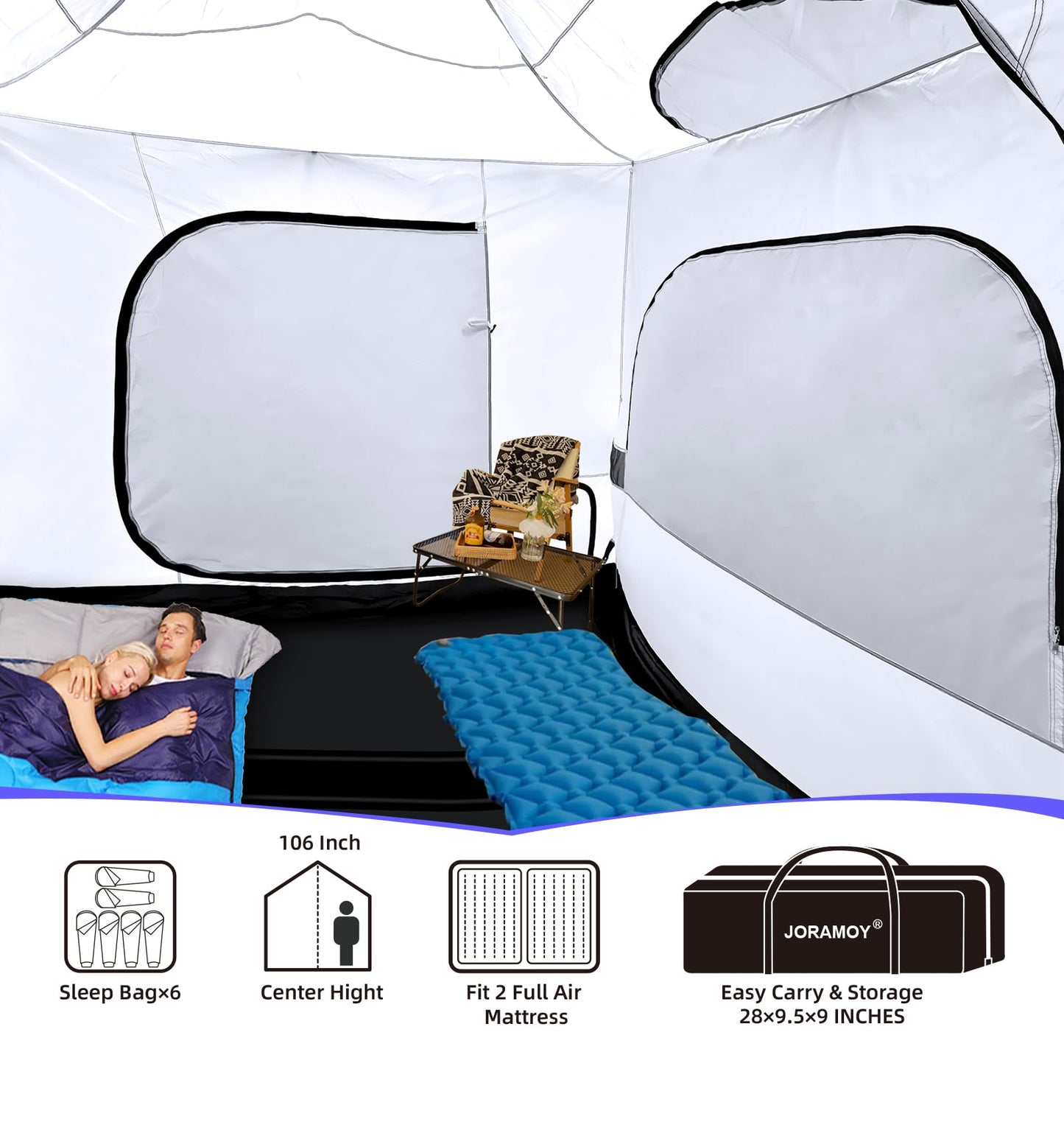 Joramoy Camping Cube for 10×10 Pop Up Canopy, Converts Straight Leg Canopy into Camping Inner Tent, Portable Vented Cube Tent with Full Floor(Frame/Top NOT Included)