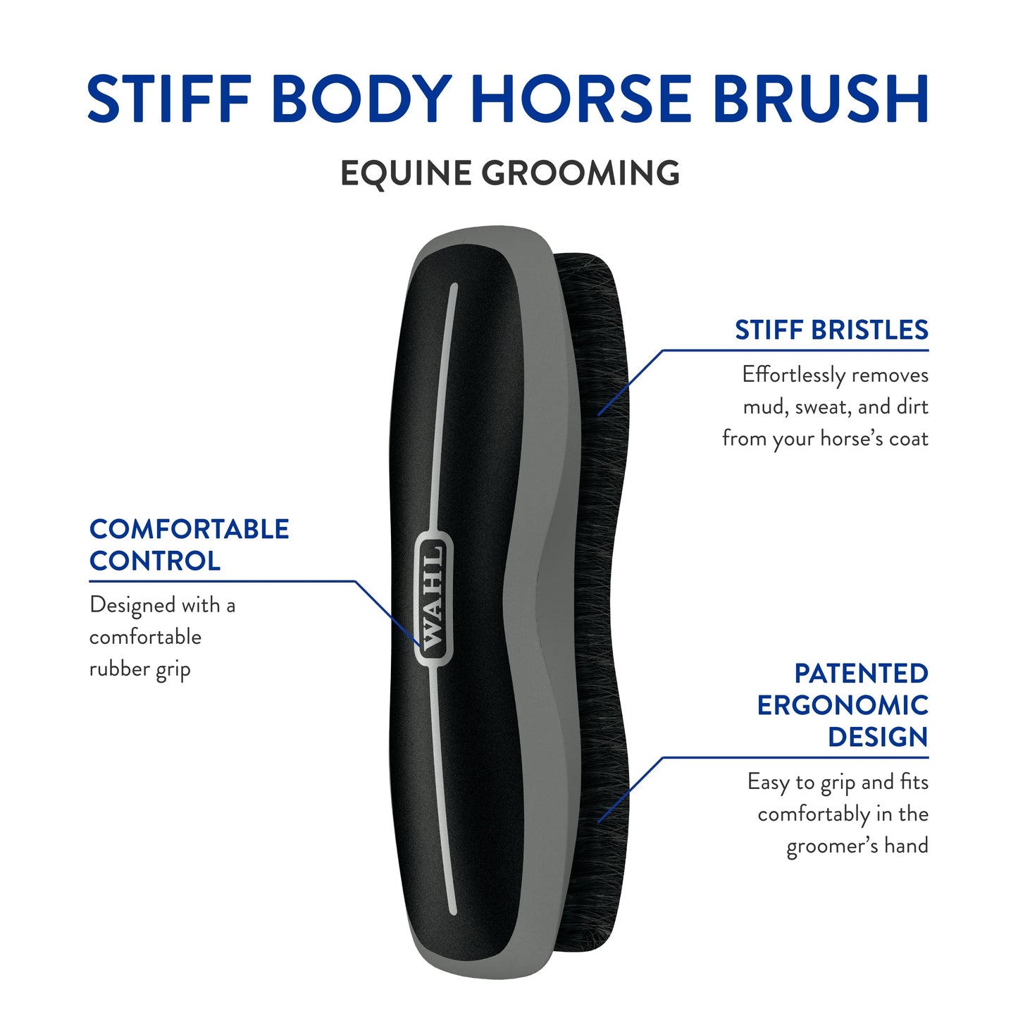 Wahl Professional Animal Equine Grooming Stiff Body Horse Brush, Black (#858705)