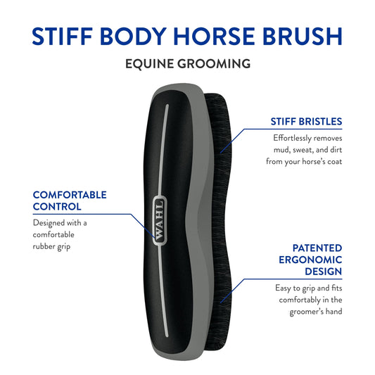 Wahl Professional Animal Equine Grooming Stiff Body Horse Brush, Black (#858705)