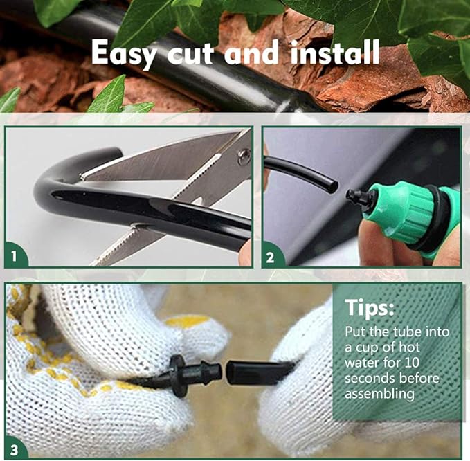 Bonviee 400ft 1/4 inch Drip Irrigation Tubing, Drip Irrigation Hose, Garden Watering Tube Line for Garden Watering System