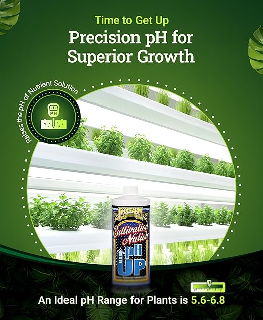 FoxFarm Cultivation Nation pH Up - Liquid Nutrient Solution Adjuster, Raises pH Levels for Hydroponic & Soil Gardens - Formulated with Potassium Hydroxide for Optimal Growth (Quart)