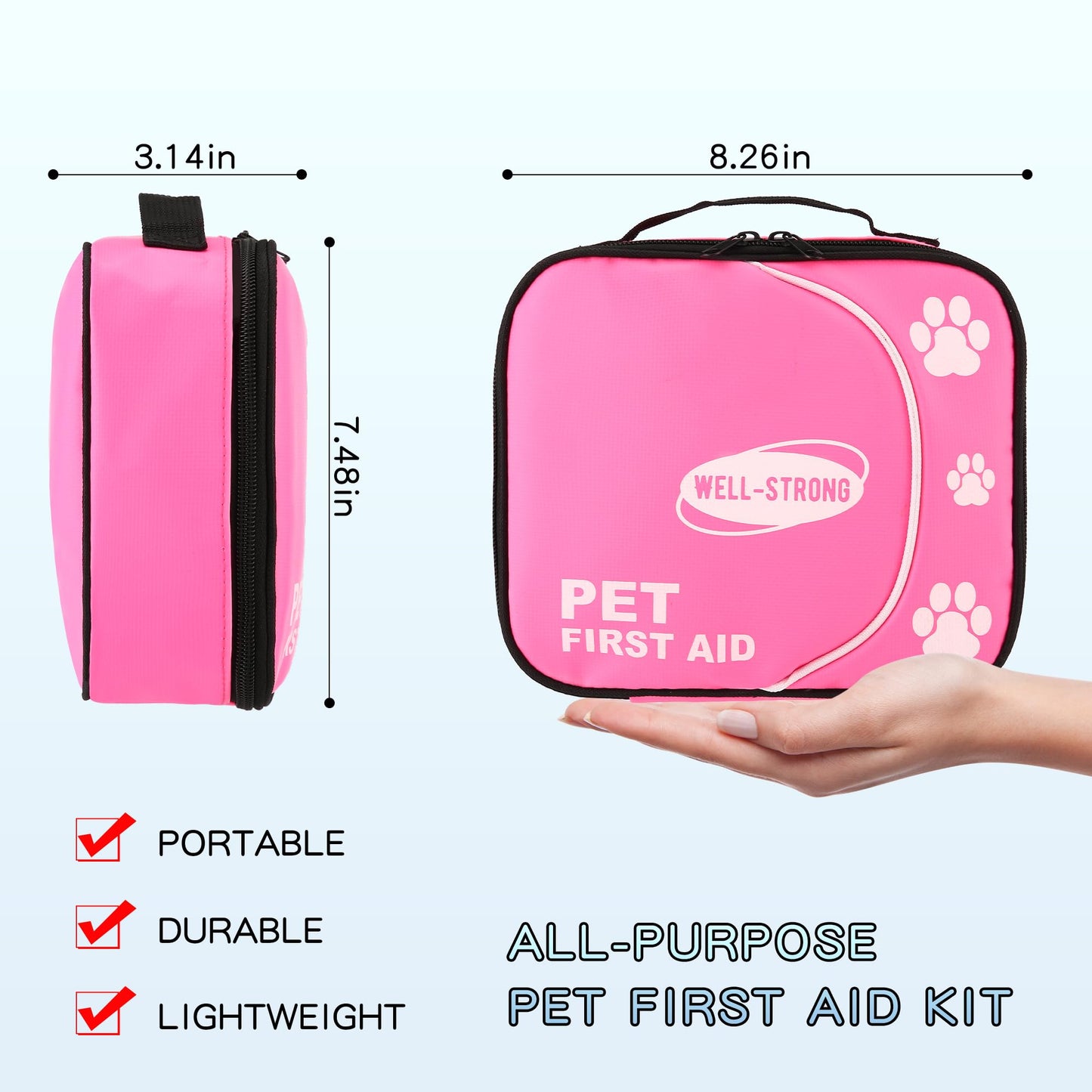 WELL-STRONG Pet First Aid Kit - Vet-Approved Survival Essentials for Dogs & Cats | Immediate Care Emergency Supplies with Trauma Pad, Tweezers & Bandages | Compact Travel Kit for Home, Camping, Car